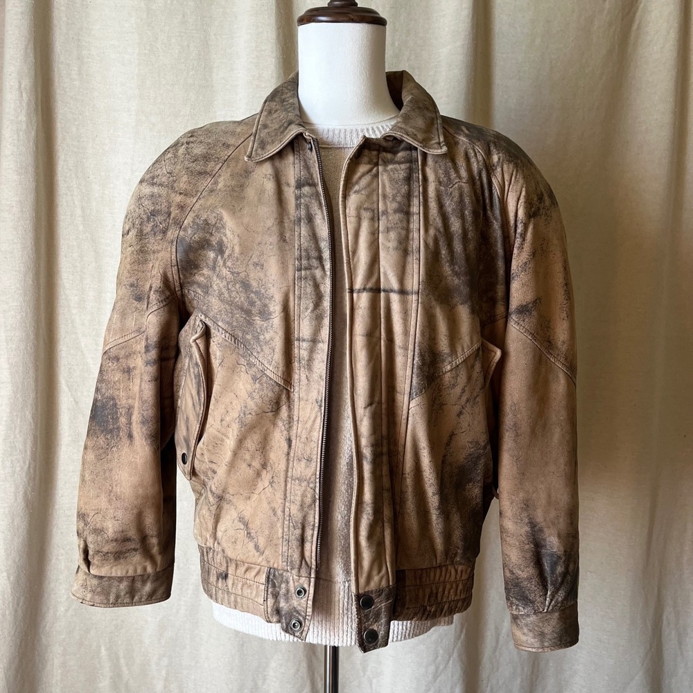 Vintage Henry Huit Distressed Leather Bomber Jacket Aviator Graphic Size‎ M